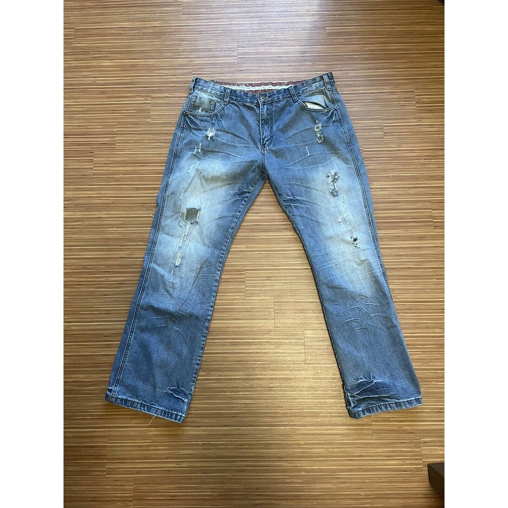 Red Tag Brand Denim Blue Jeans Size W40 X L34 Factory Distressed Vintage Ripped